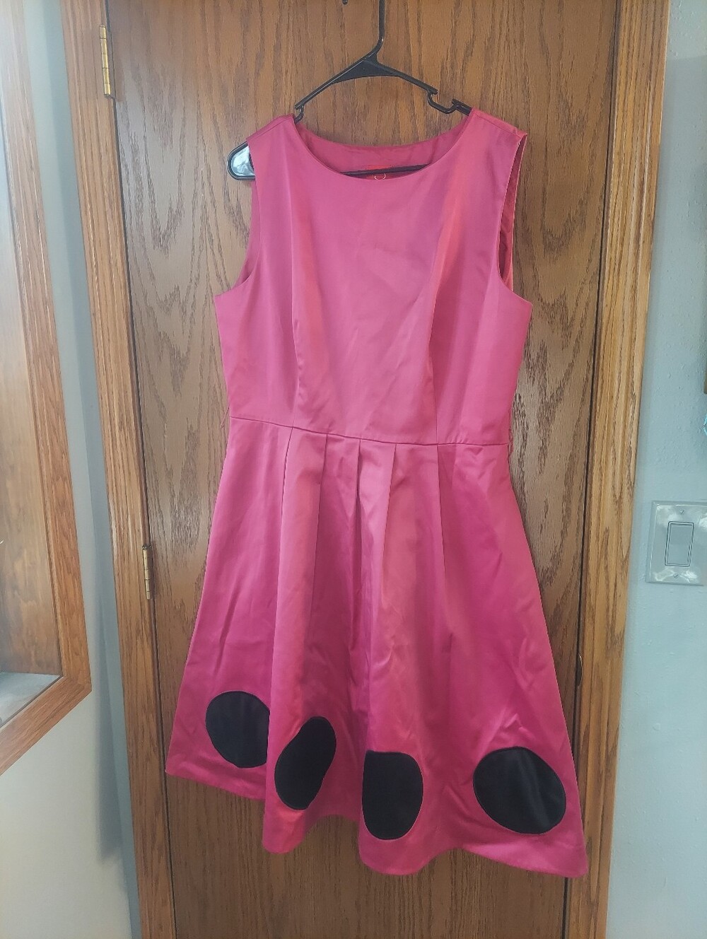 OSCAR de la Renta Pink A-Line Fit & Flare Dress Large Polka Dot Hem Sz 16